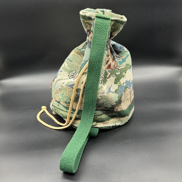 Vintage Tapestry Golf Bucket Bag Handbag Set Green Lady Golfer 1990s Dee Dee - Picture 3 of 16